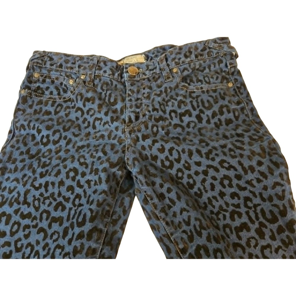 Free People Blue Black Leopard Print Skinny Jeans Size 29 Cropped Ankle,Y2K,Goth